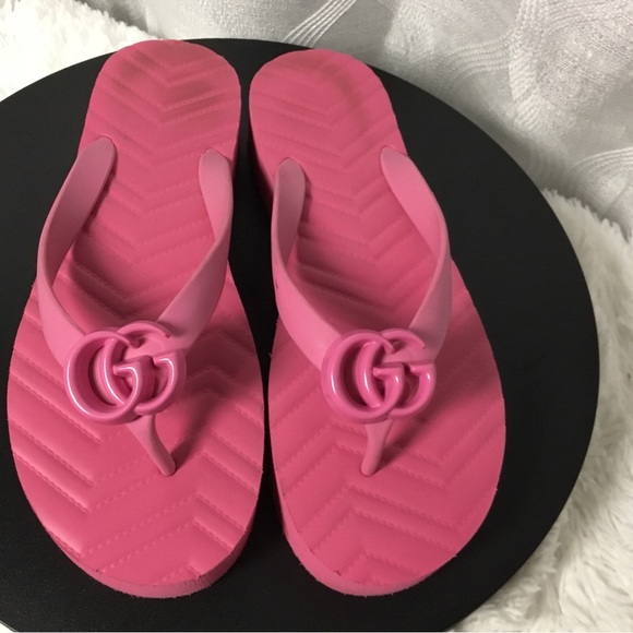 Gucci Shoes - Gucci Hot Pink GG Logo Rubber Flip Flops